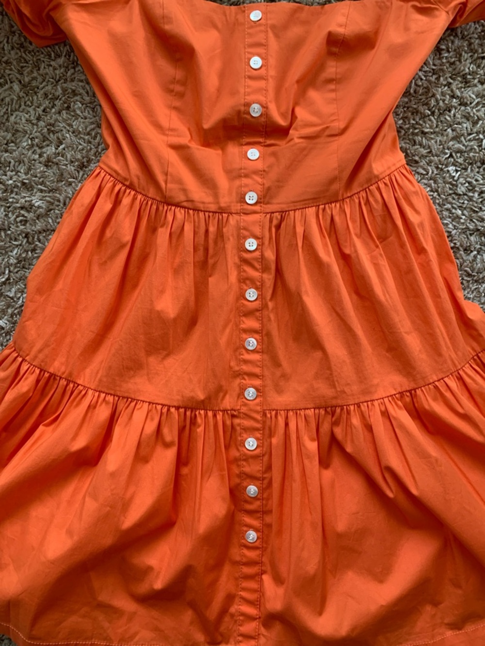 STAUD Women’s Elio Off-Shoulder Orange Button Babydoll Ruffle Mini Sun Dress 4 - Picture 12 of 14